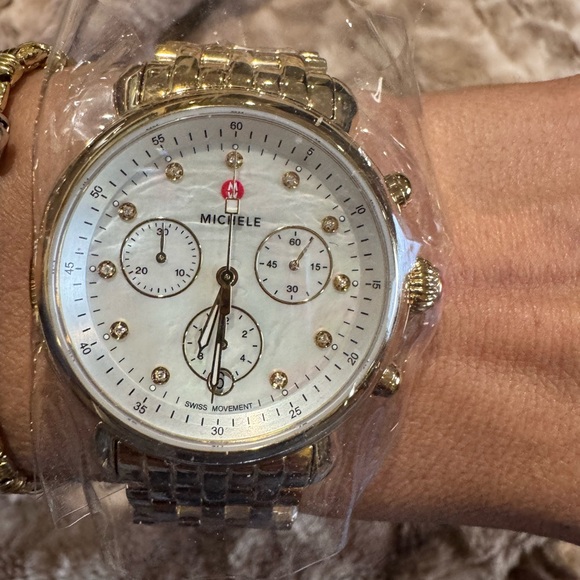 $2999 NEW MICHELE CSX-36 Gold-Tone Diamond Chronograph Watch | Swiss Quartz - Picture 3 of 8